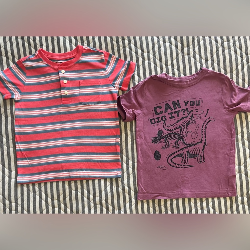 Striped and Dinosaur Graphic Kids T-Shirts